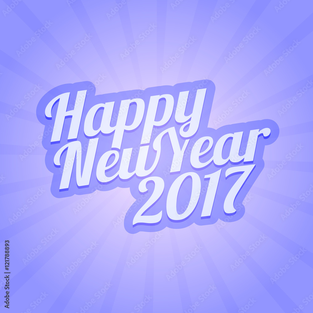 Happy New Year 2017 vector illustration for greeting card, web projects or for print. Calligraphic font with rays.