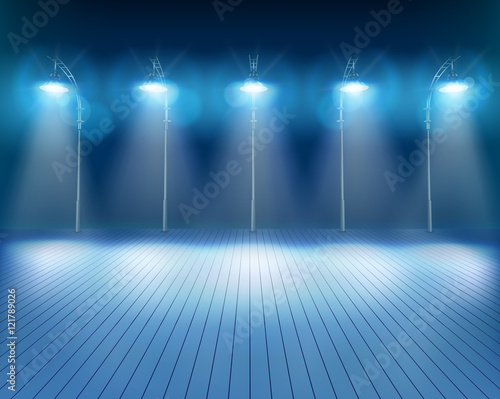Illuminated town square. Vector illustration.
