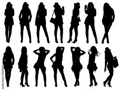 Set of various fashion woman silhouettes. Easy editable layered vector illustration.