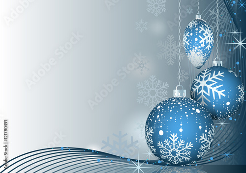 Blue Christmas Greeting with Baubles - Abstract Background Illustration, Vector