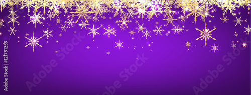Violet winter banner with snowflakes.