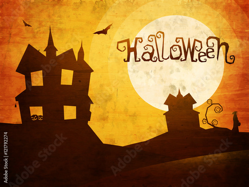 Scary Background with Haunted House for Halloween Party.