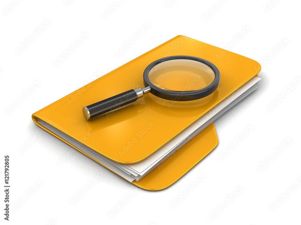3D Folders with Magnifying Glass. Image with clipping path 3D Folders with Magnifying Glass. Image with clipping path