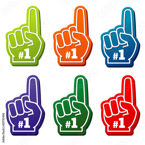 Multi colored number 1 foam fingers vector icons