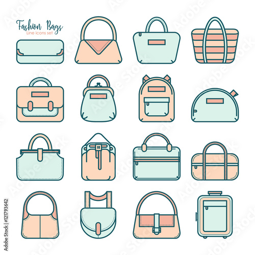 Set of colored fashion bag line icons