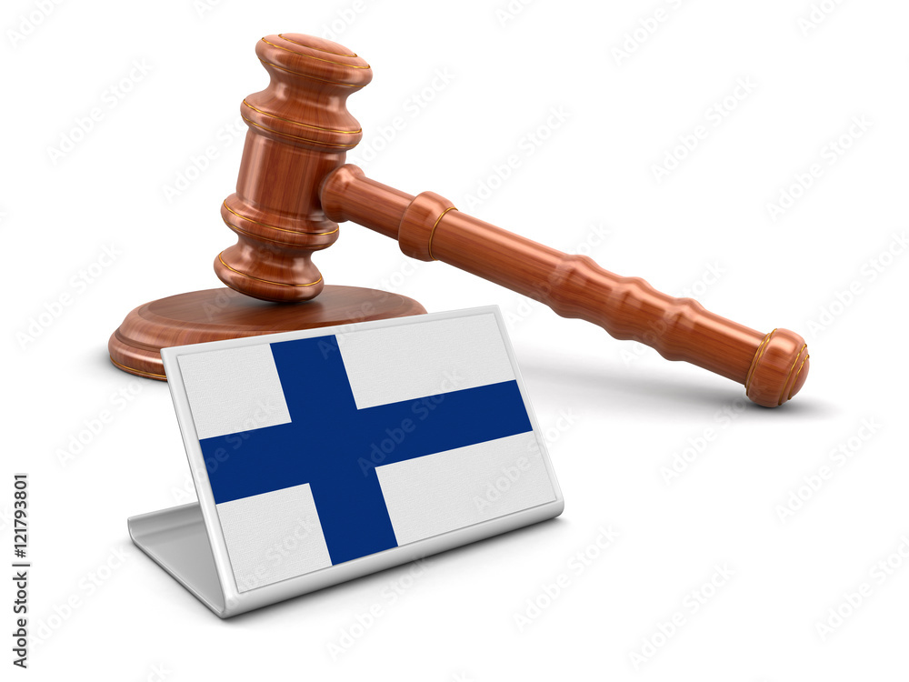 3d wooden mallet and Finnish flag. Image with clipping path