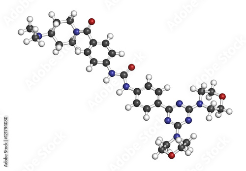 Gedatolisib cancer drug molecule. 3D rendering. 