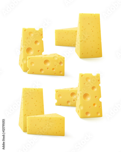 Set of Triangular Pieces Swiss Cheese Isolated on White Background