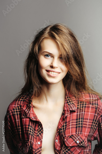pretty girl in red checkered shirt
