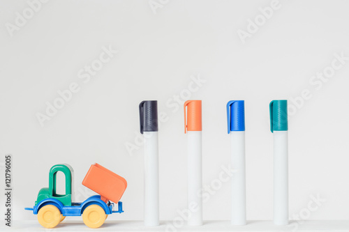 Toy truck and markers