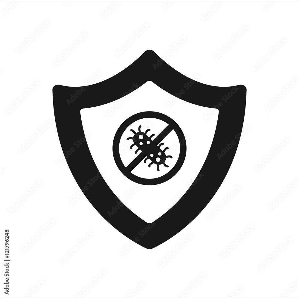 Bug shield security antivirus protection sign silhouette icon on background Bug shield security antivirus protection sign silhouette icon on background