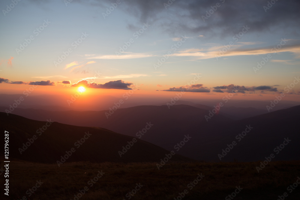 sunset or sunrise in mountains sunset or sunrise in mountains