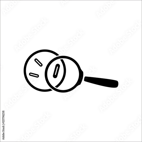Virus and bacteria with Magnifying glass sign silhouette icon on background