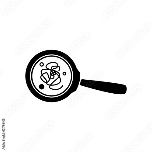 Virus and bacteria with Magnifying glass sign silhouette icon on background