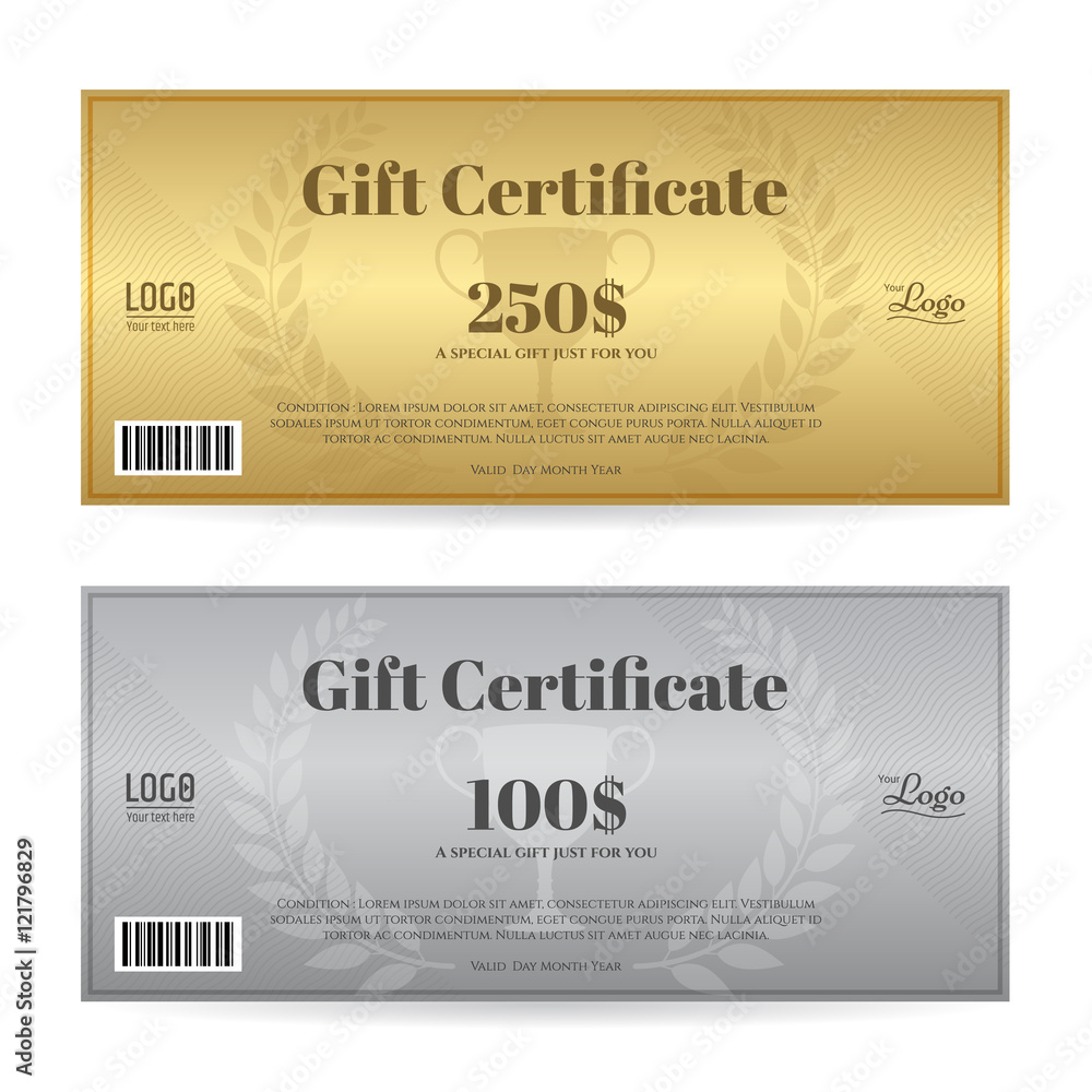 Elegant gift certificate or gift voucher in gold and silver theme 
