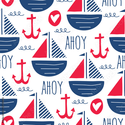 seamless sea pattern with sailing ships vector illustration