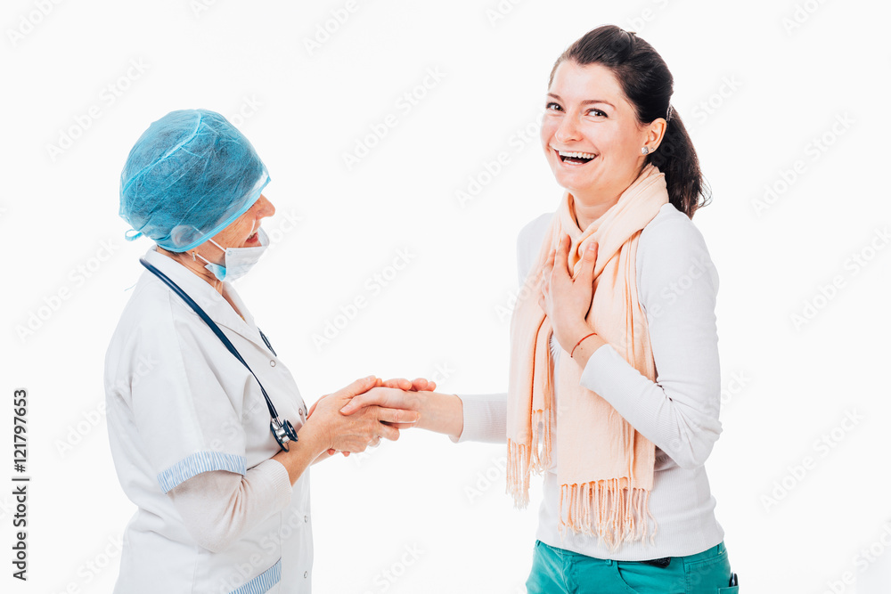 Doctor giving good news to excited patient Doctor giving good news to excited patient