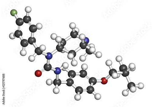 Pimavanserin atypical antipsychotic drug molecule. 3D rendering. 