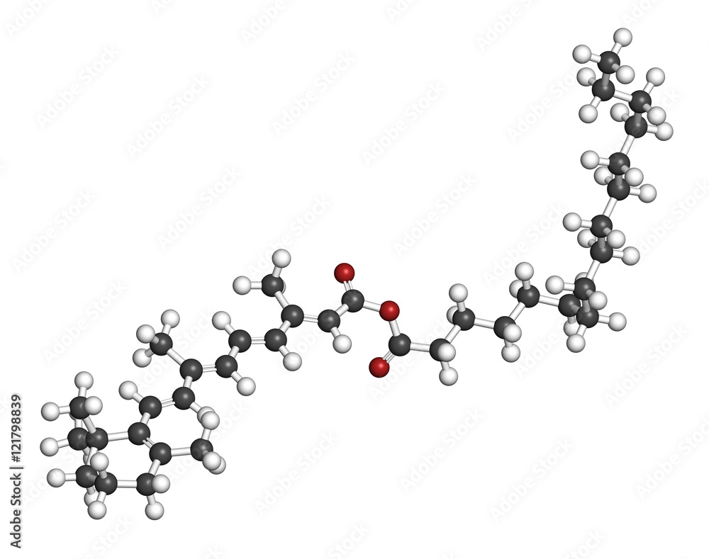 Retinyl palmitate vitamin supplement molecule. Retinyl palmitate vitamin supplement molecule.