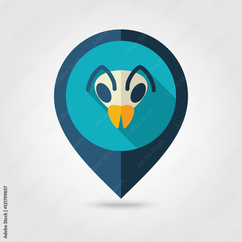 Bee flat pin map icon. Animal head vector symbol