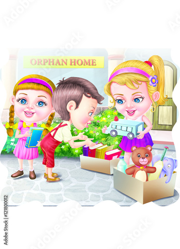 Kids with toys and books ou...