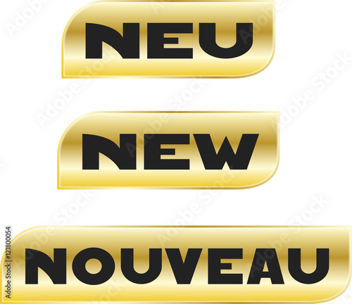 Neu! New! Nouveau!, Angebot, Button
