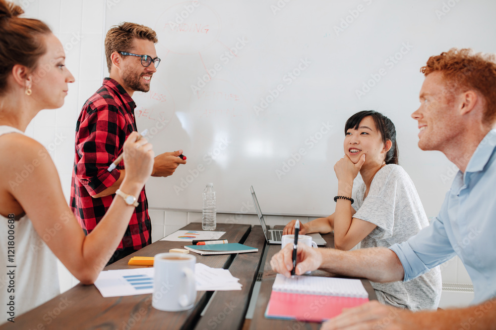 Startup associates having a meeting in conference room Startup associates having a meeting in conference room