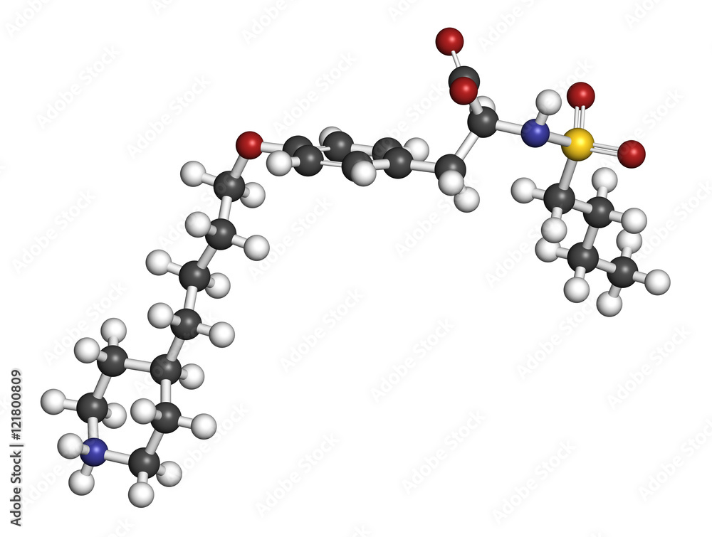 Tirofiban anticoagulant drug molecule. 3D rendering. Tirofiban anticoagulant drug molecule. 3D rendering.