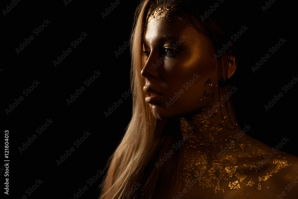 Beauty portrait of beautiful woman. gold portrait Beauty portrait of beautiful woman. gold portrait