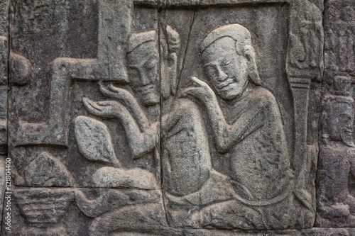 Ancient Khmer carving of Krishna  Angkor  Cambodia