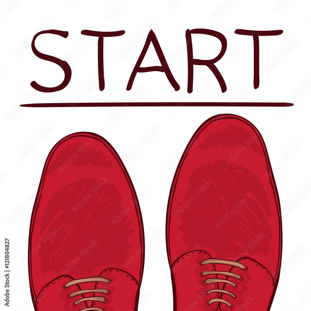 Business concept starting trait. Feet in male shoes on the road. Make a choice. Vector Business concept starting trait. Feet in male shoes on the road. Make a choice. Vector