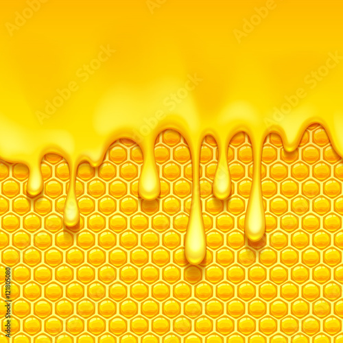 Yellow pattern with honeycomb and honey drips.