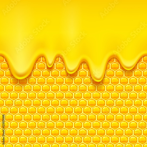 Yellow pattern with honeycomb and honey drips.