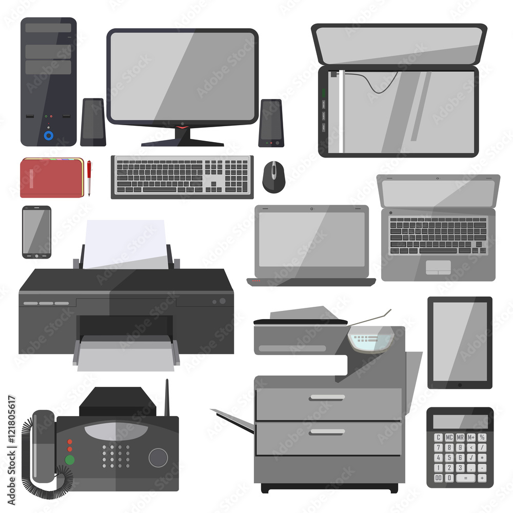 Vector technology equipment for office. Vector technology equipment for office.