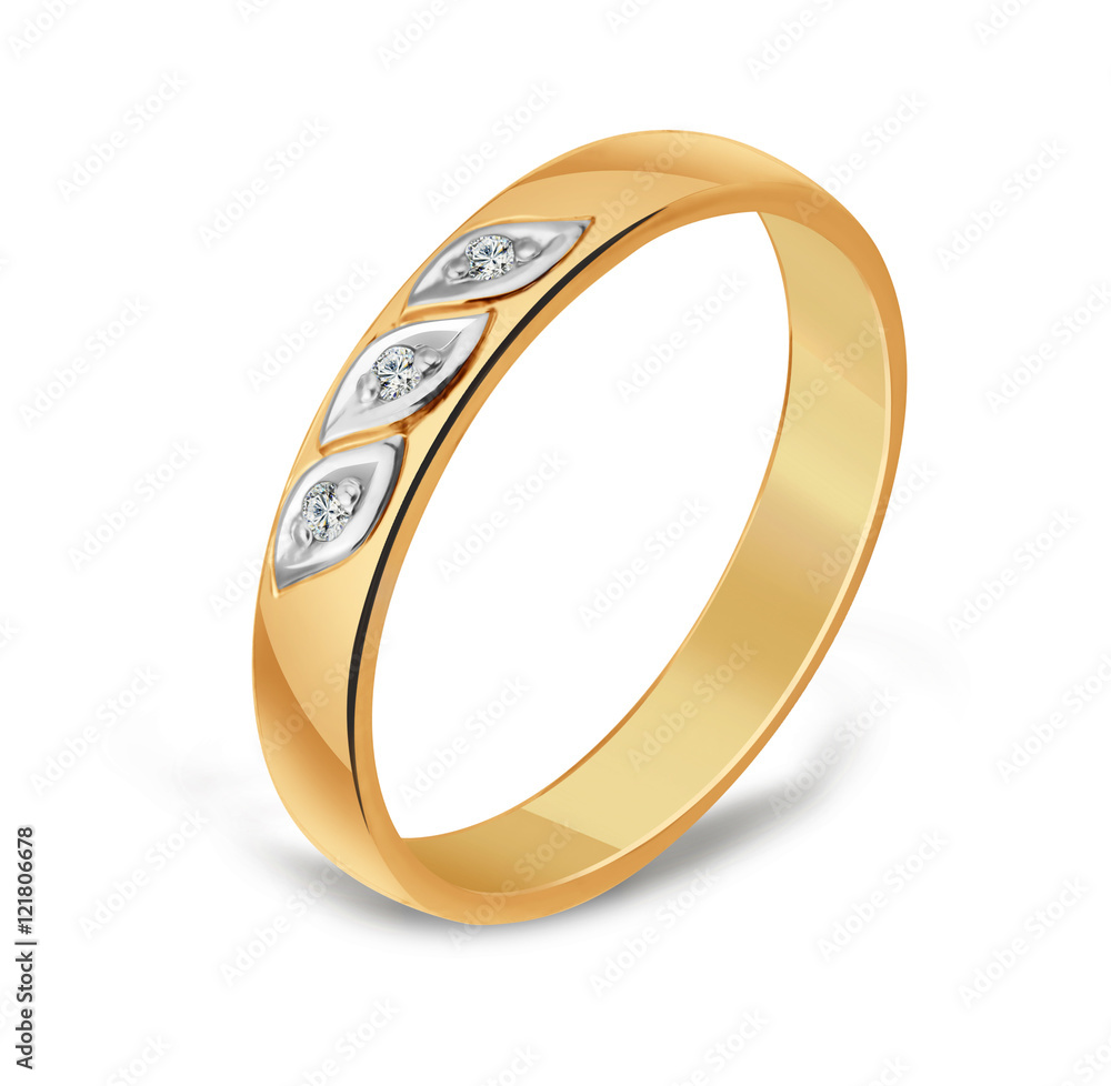 Wedding ring with a diamond, 3D illustration