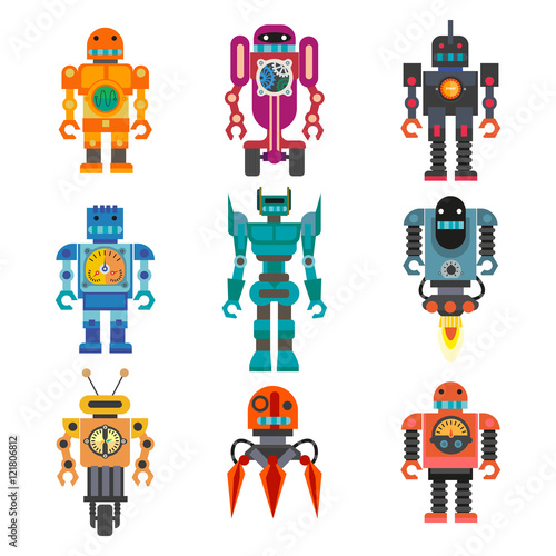 Set of cartoon robots.