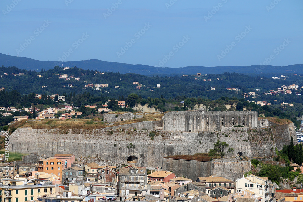 new fortress and old buildings Corfu town Greece