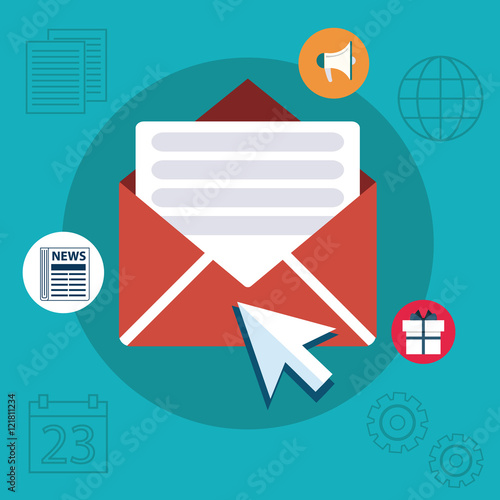 Flat design concept of regularly distributed news publication via e-mail with some topics of interest to its subscribers.