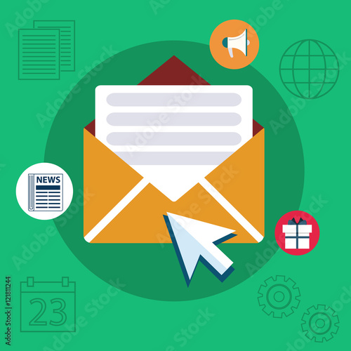 Flat design concept of regularly distributed news publication via e-mail with some topics of interest to its subscribers.