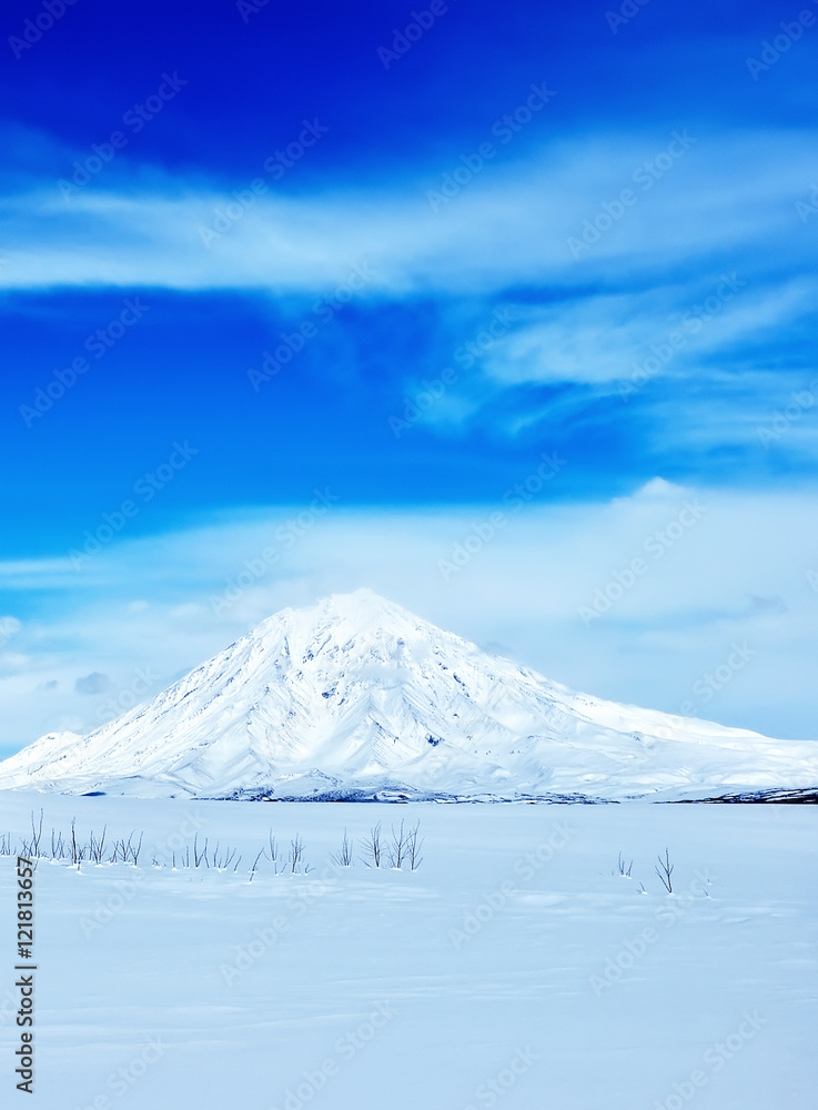 Winter landscape with volcano Winter landscape with volcano