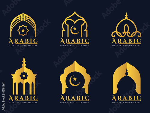Gold Arabic windows and doors architecture logo vector set design