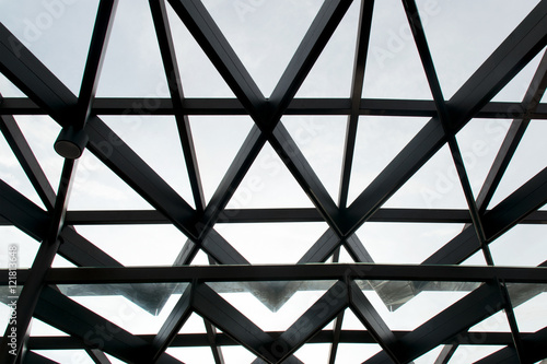 Structural steel cross construction and glass roof