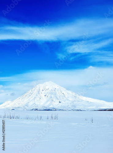 Winter landscape with volcano
