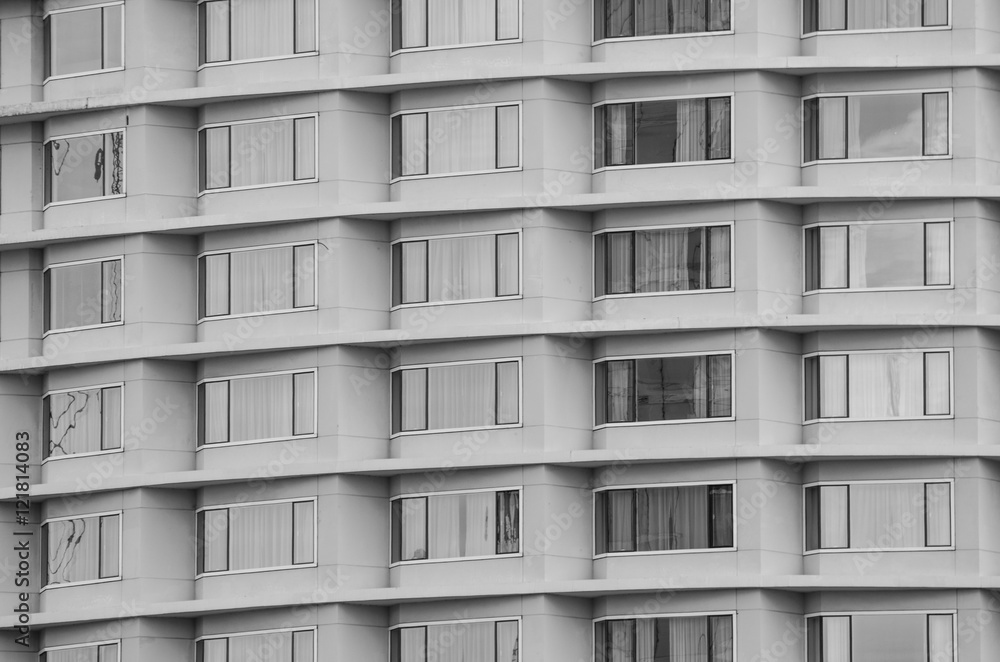 Office building windows, black and white image Office building windows, black and white image