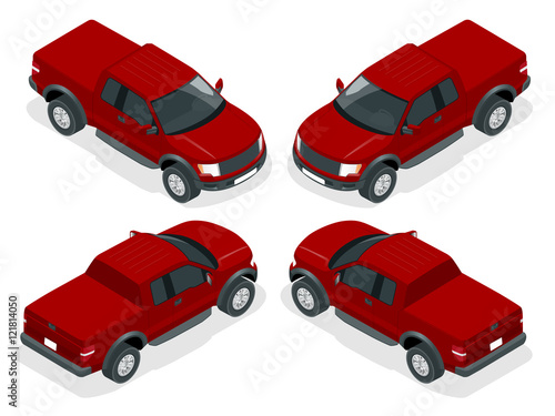 Isometric Pickup truck vector illustration