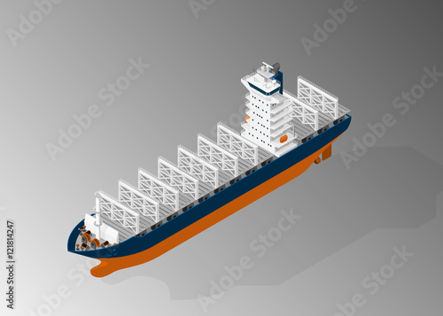 Vector isometric illustration of container ship. Maritime transport.