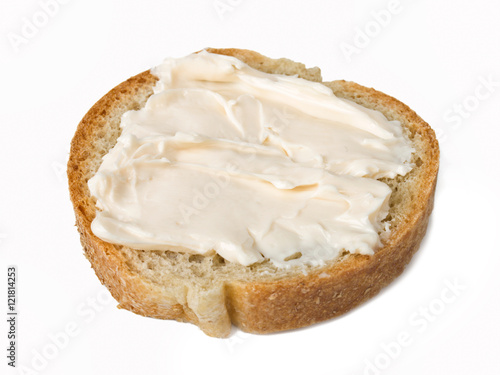 Slice of bread with cheese cream 