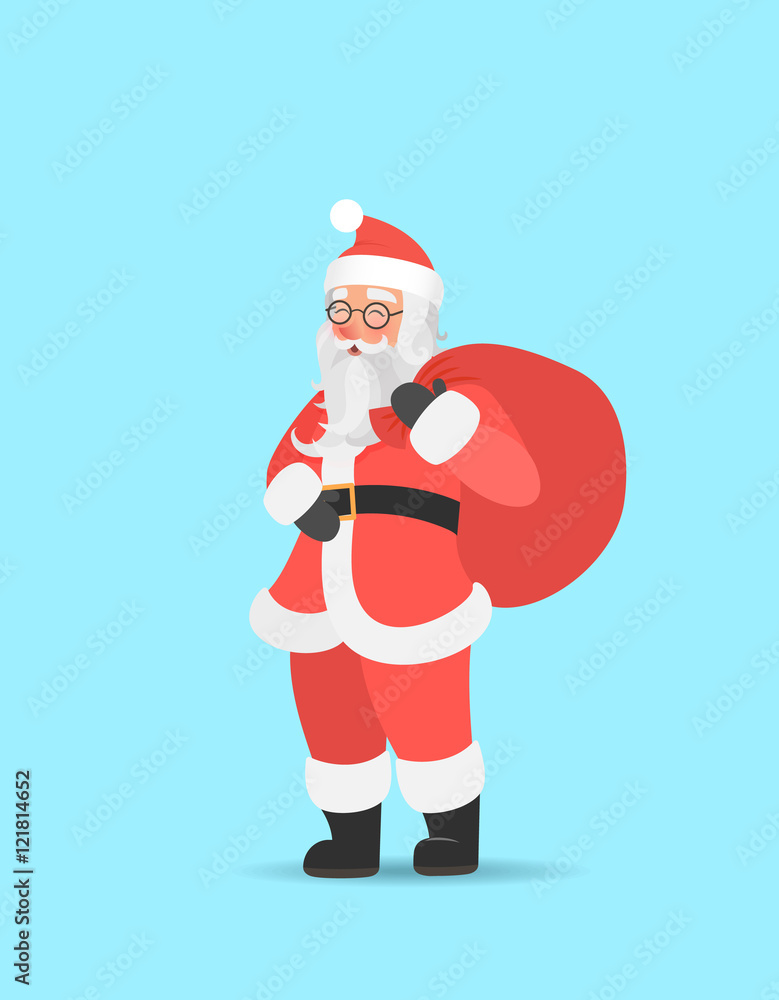 Santa Claus carrying big sack on his shoulder. Cute christmas character Santa Claus carrying big sack on his shoulder. Cute christmas character