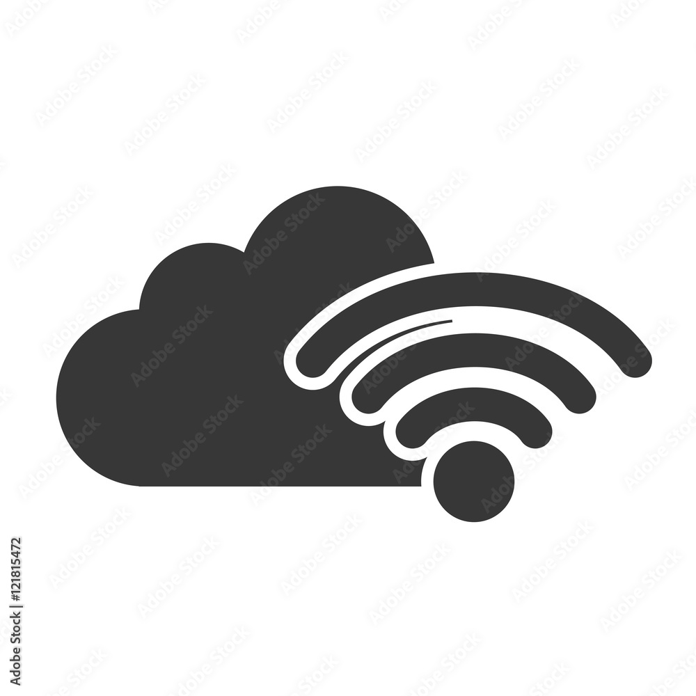 data cloud storage with wireless waves icon silhouette. vector illustration data cloud storage with wireless waves icon silhouette. vector illustration