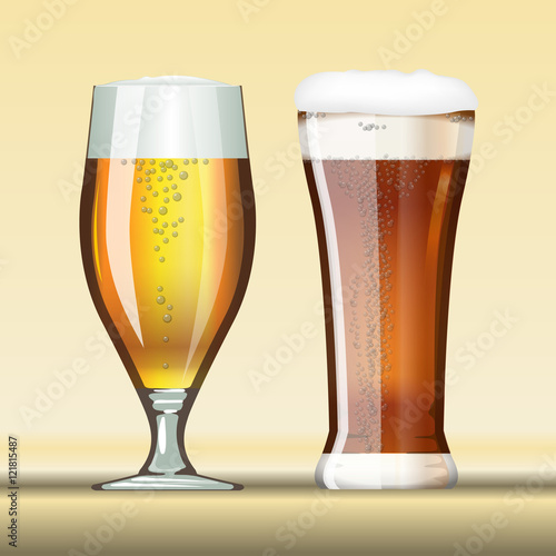 Digital vector glass of brown beer with bubbles and foam mockup, realistic flat style, isolated and ready for your design and logo